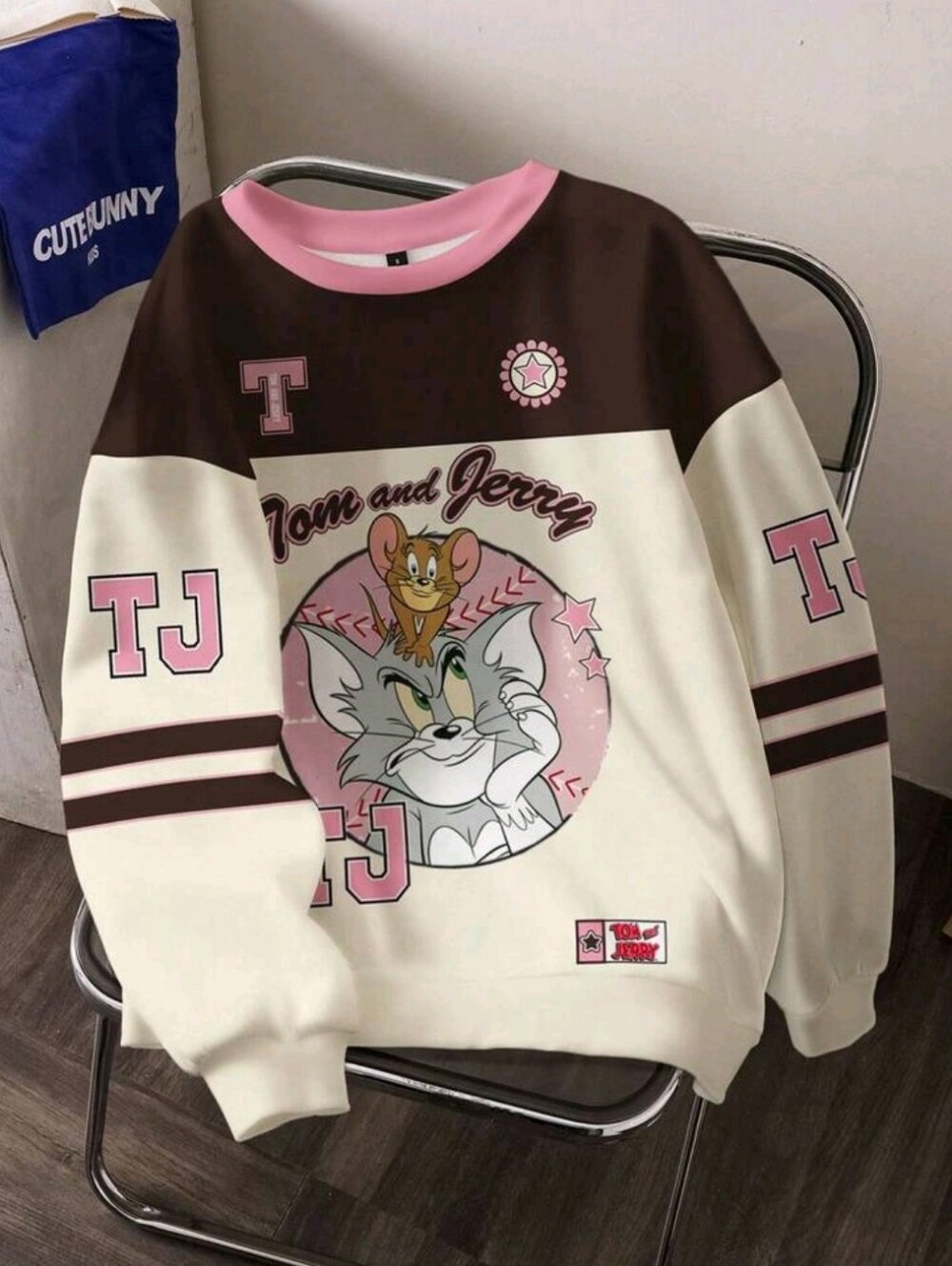 Tom and Jerry Pink & Cream Cartoon Sweatshirt